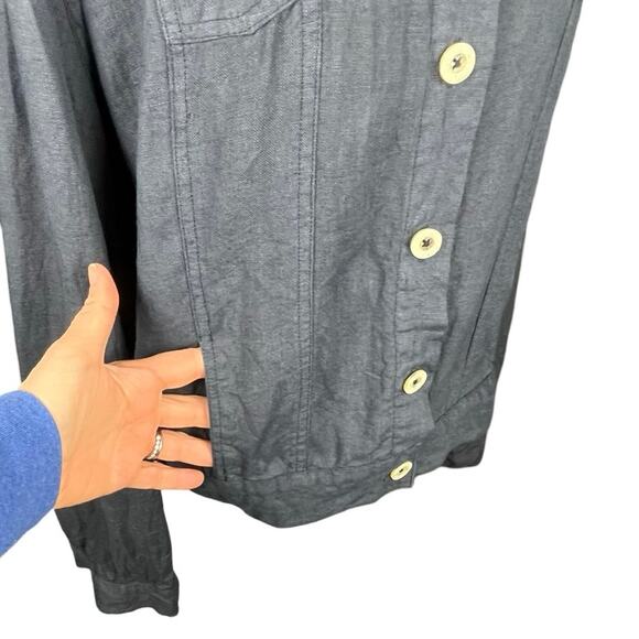 Linen Jacket Navy Blue Womens XL Button Down Collared Crop Jacket Casual Trucker - Picture 3 of 8